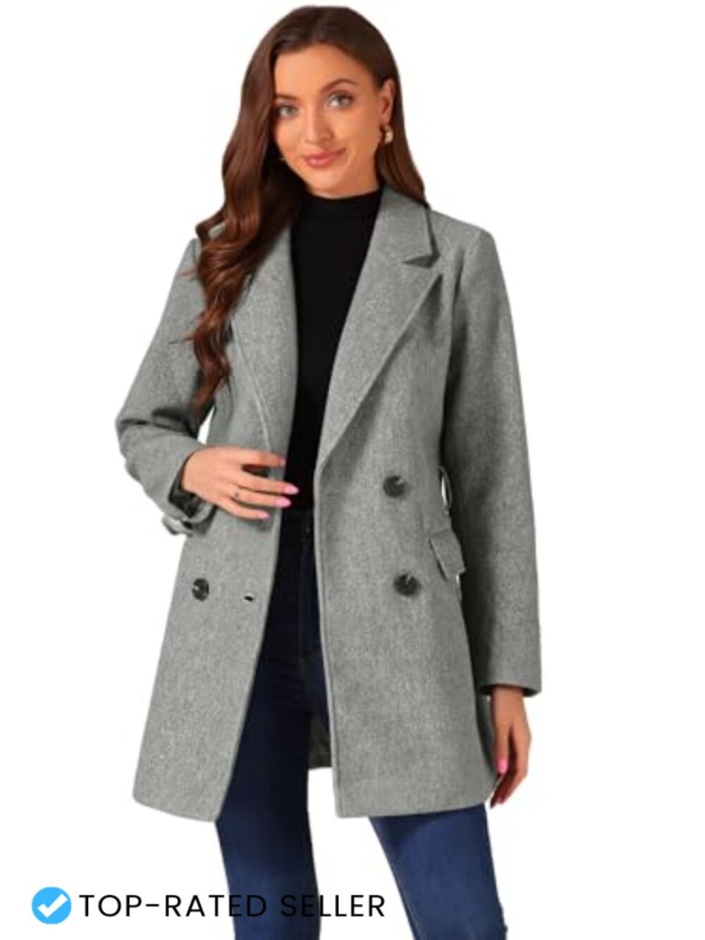 Women Winter Double Breasted Belted Mid Long Coat Notch Lapel